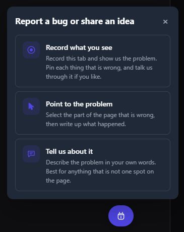 Live Toado widget offering Record what you see, Point to the problem, and Tell us about it