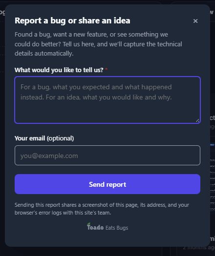 Current Toado report form with a written description, optional email, and a disclosure of the evidence shared